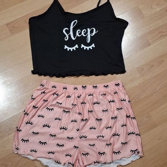 Pink and Black Pajama Set with Playful Patterns - Picture 6 of 8